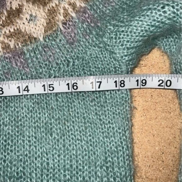 Studio Michelle Stuart Sweater Womens M Teal Mohair Wool Blend Hand Knit Nordic - Picture 10 of 12